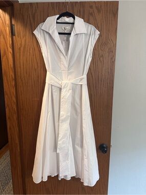 Psophia Sleeveless White Midi Shirt Dress with Waist Tie